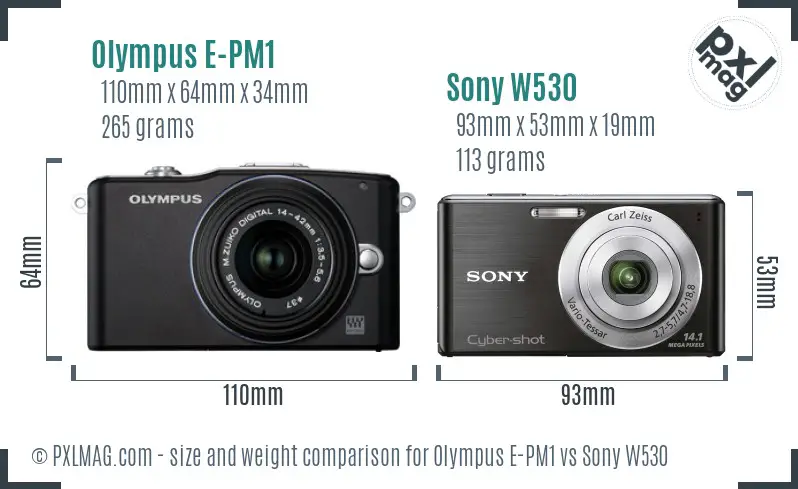 Olympus E-PM1 vs Sony W530 size comparison