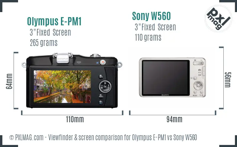 Olympus E-PM1 vs Sony W560 Screen and Viewfinder comparison