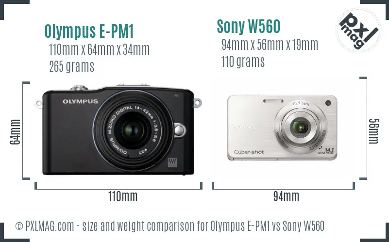 Olympus E-PM1 vs Sony W560 size comparison