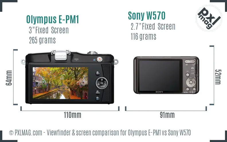 Olympus E-PM1 vs Sony W570 Screen and Viewfinder comparison