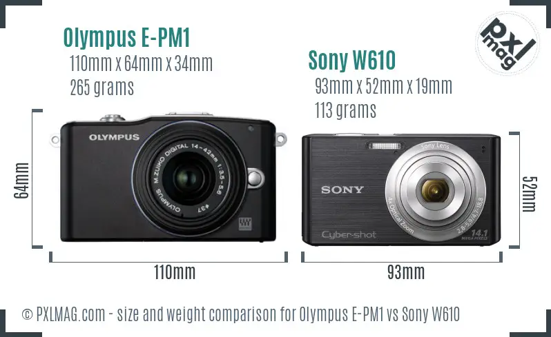 Olympus E-PM1 vs Sony W610 size comparison
