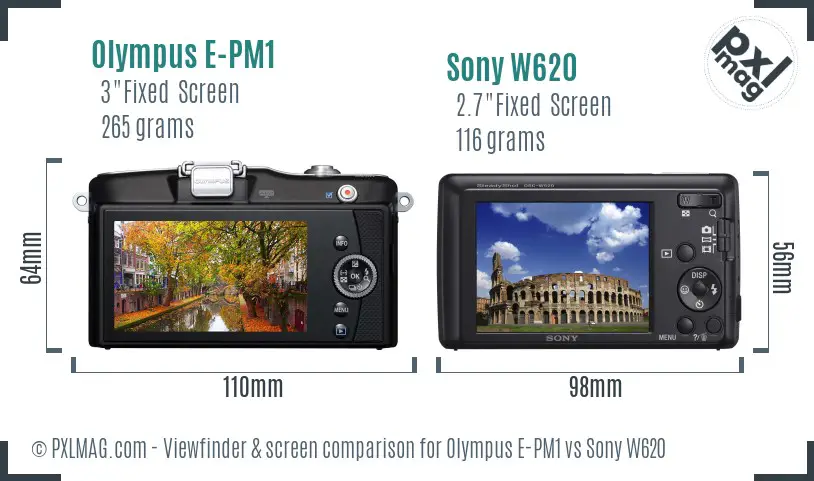 Olympus E-PM1 vs Sony W620 Screen and Viewfinder comparison