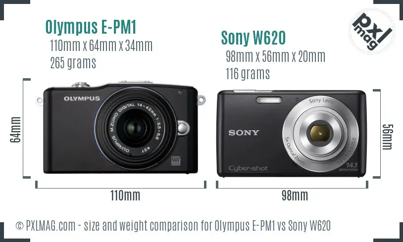 Olympus E-PM1 vs Sony W620 size comparison