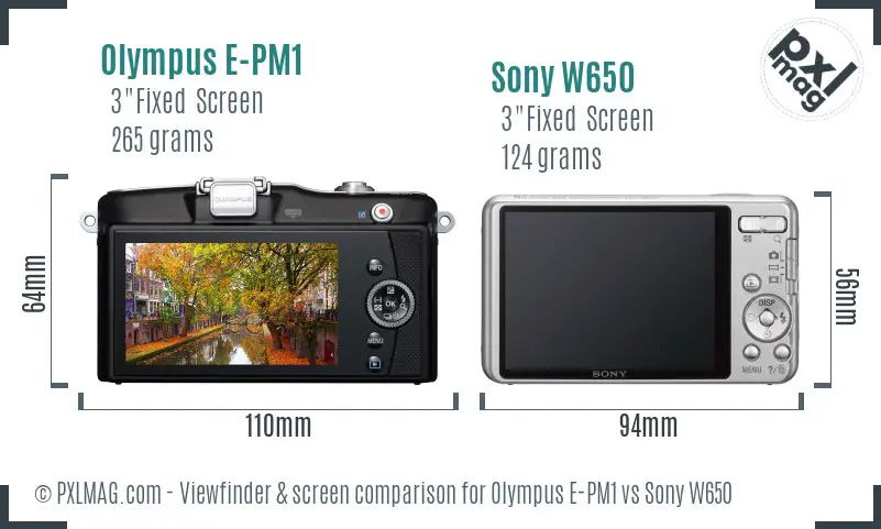 Olympus E-PM1 vs Sony W650 Screen and Viewfinder comparison Olympus E-PM1 vs Sony W650 Screen and Viewfinder comparison