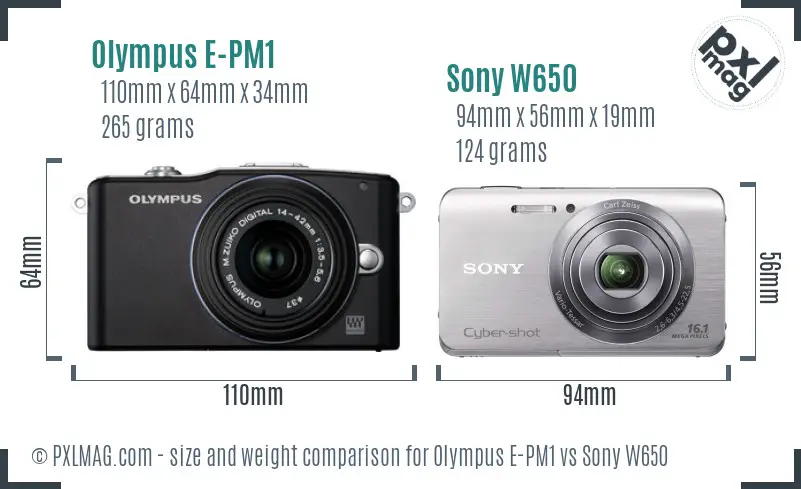 Olympus E-PM1 vs Sony W650 size comparison Olympus E-PM1 vs Sony W650 size comparison