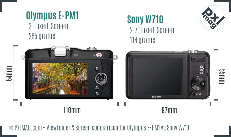 Olympus E-PM1 vs Sony W710 Screen and Viewfinder comparison