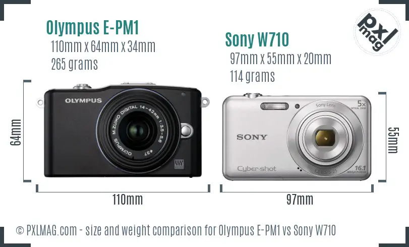 Olympus E-PM1 vs Sony W710 size comparison