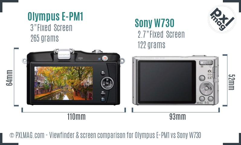 Olympus E-PM1 vs Sony W730 Screen and Viewfinder comparison