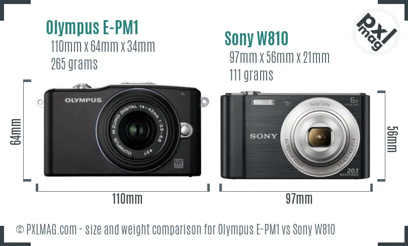 Olympus E-PM1 vs Sony W810 size comparison Olympus E-PM1 vs Sony W810 size comparison