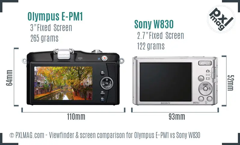 Olympus E-PM1 vs Sony W830 Screen and Viewfinder comparison