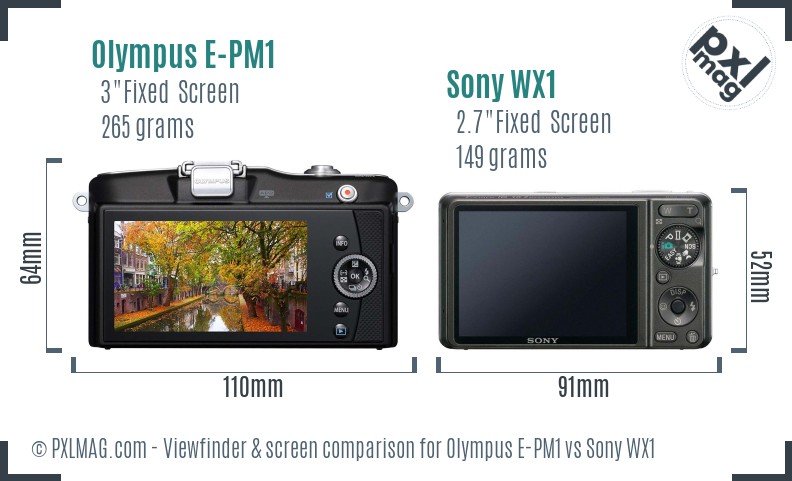 Olympus E-PM1 vs Sony WX1 Screen and Viewfinder comparison