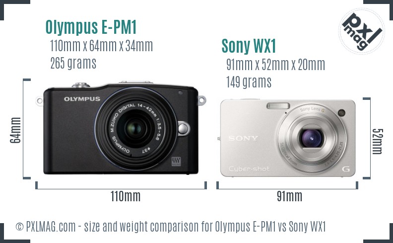 Olympus E-PM1 vs Sony WX1 size comparison Olympus E-PM1 vs Sony WX1 size comparison