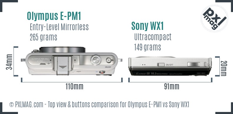 Olympus E-PM1 vs Sony WX1 top view buttons comparison
