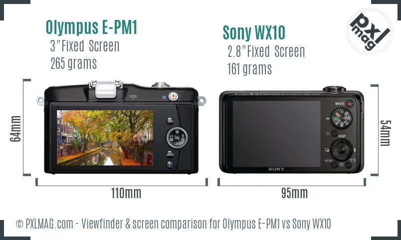 Olympus E-PM1 vs Sony WX10 Screen and Viewfinder comparison