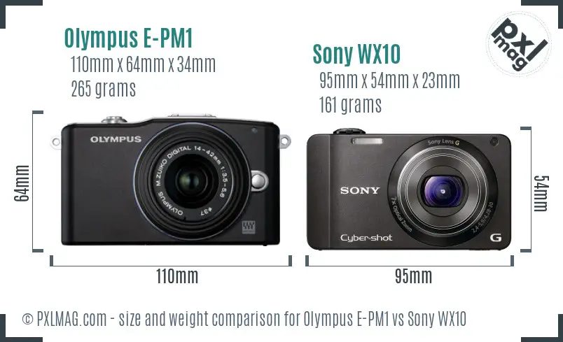 Olympus E-PM1 vs Sony WX10 size comparison