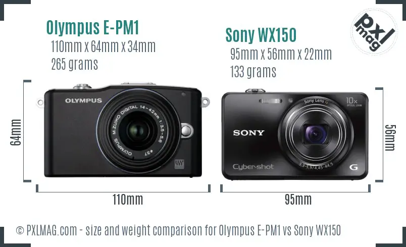 Olympus E-PM1 vs Sony WX150 size comparison