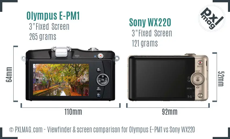 Olympus E-PM1 vs Sony WX220 Screen and Viewfinder comparison