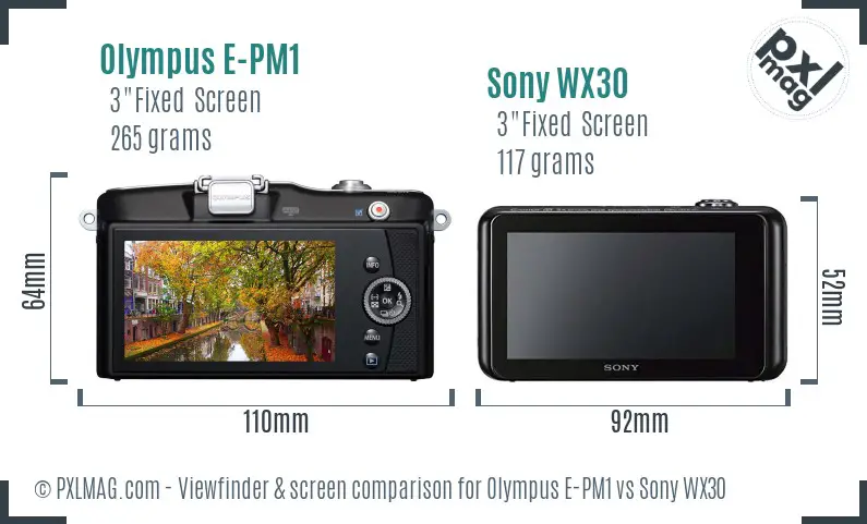 Olympus E-PM1 vs Sony WX30 Screen and Viewfinder comparison