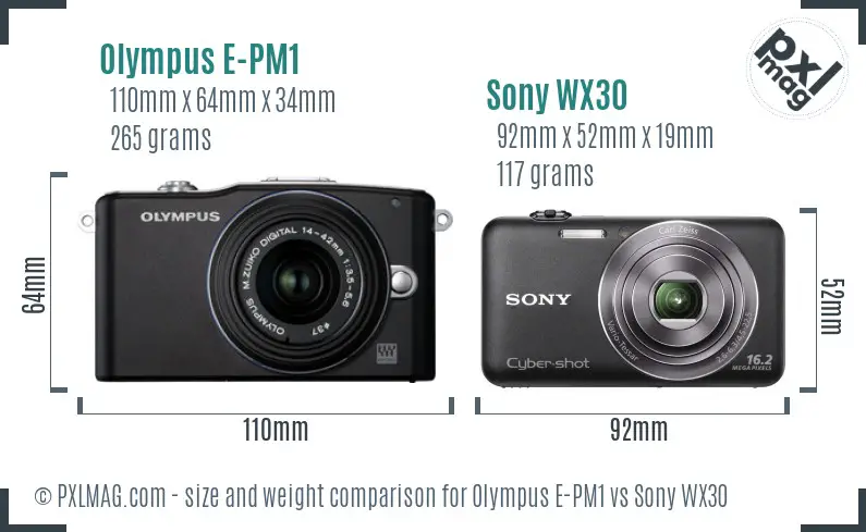 Olympus E-PM1 vs Sony WX30 size comparison
