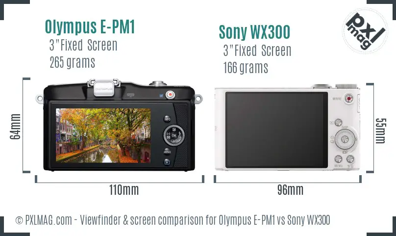 Olympus E-PM1 vs Sony WX300 Screen and Viewfinder comparison