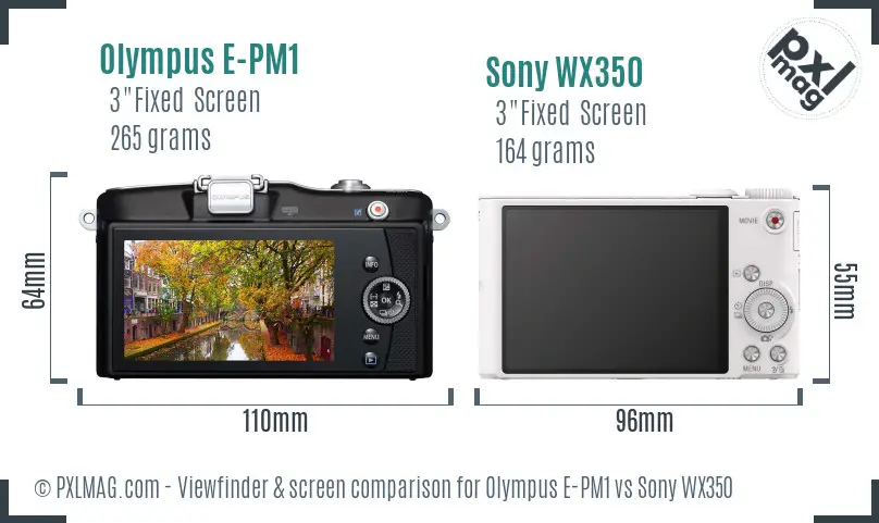 Olympus E-PM1 vs Sony WX350 Screen and Viewfinder comparison Olympus E-PM1 vs Sony WX350 Screen and Viewfinder comparison