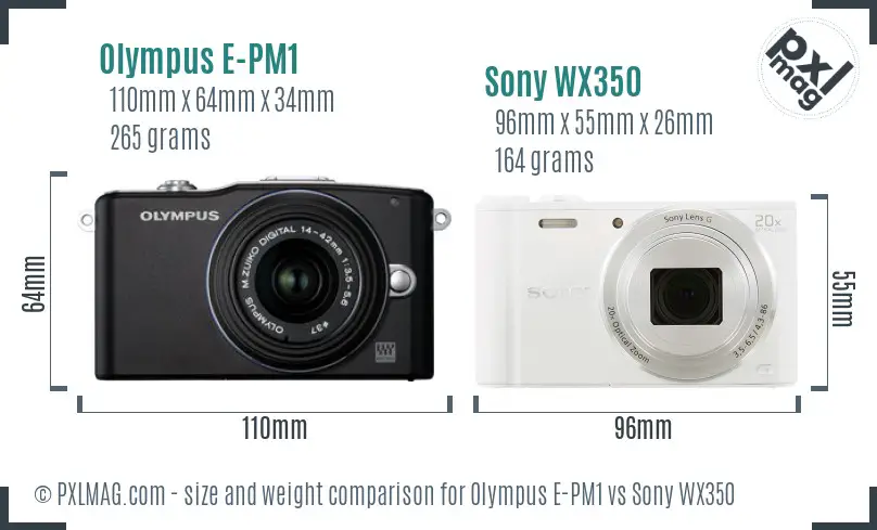 Olympus E-PM1 vs Sony WX350 size comparison Olympus E-PM1 vs Sony WX350 size comparison
