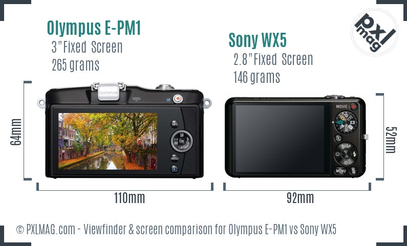 Olympus E-PM1 vs Sony WX5 Screen and Viewfinder comparison