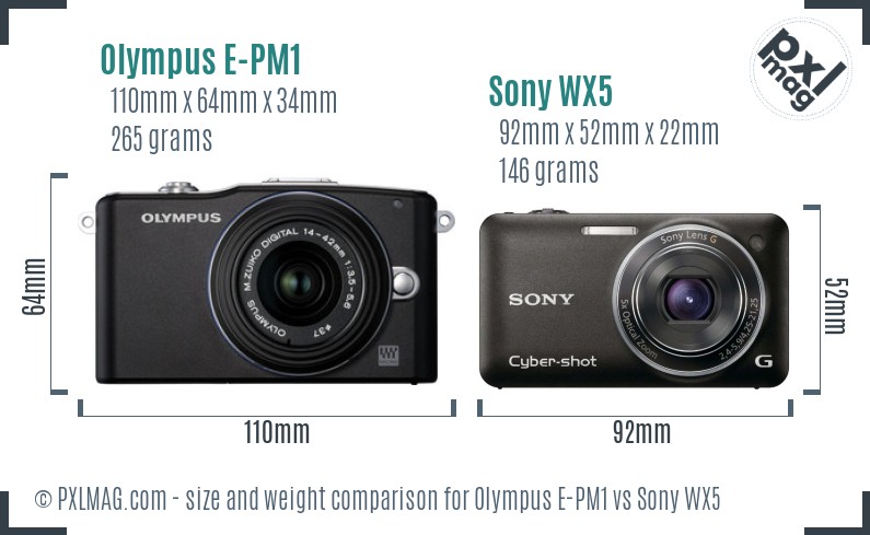 Olympus E-PM1 vs Sony WX5 size comparison