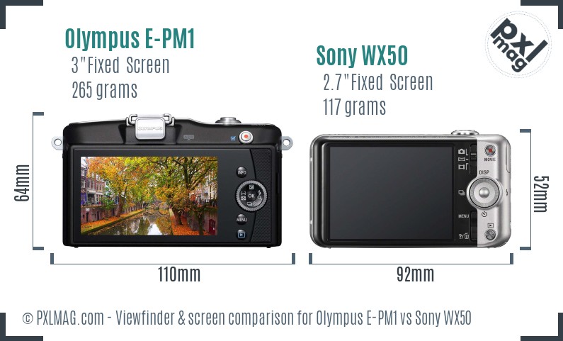 Olympus E-PM1 vs Sony WX50 Screen and Viewfinder comparison