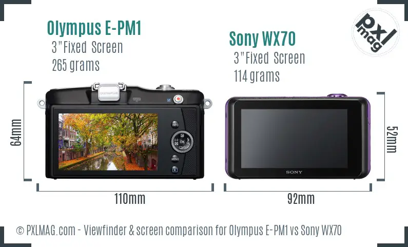 Olympus E-PM1 vs Sony WX70 Screen and Viewfinder comparison Olympus E-PM1 vs Sony WX70 Screen and Viewfinder comparison