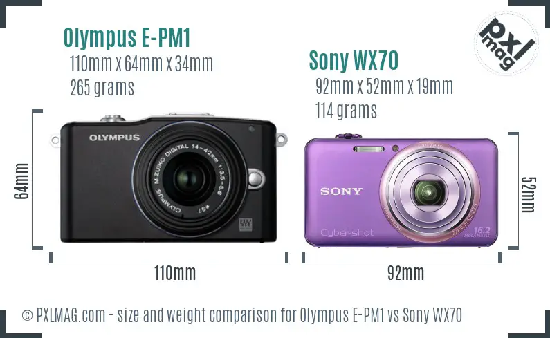 Olympus E-PM1 vs Sony WX70 size comparison Olympus E-PM1 vs Sony WX70 size comparison