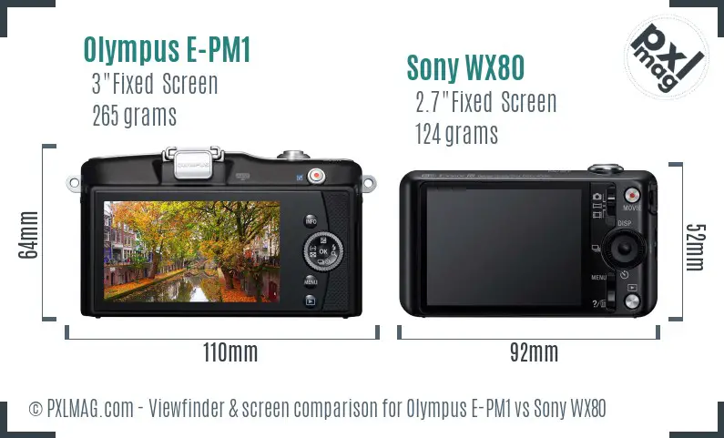 Olympus E-PM1 vs Sony WX80 Screen and Viewfinder comparison