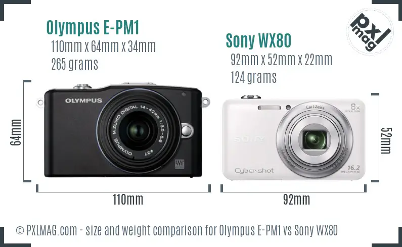 Olympus E-PM1 vs Sony WX80 size comparison