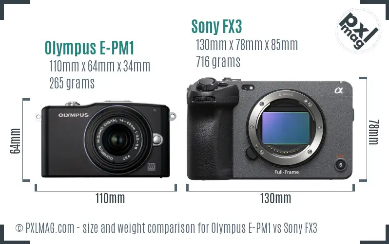 Olympus E-PM1 vs Sony FX3 size comparison Olympus E-PM1 vs Sony FX3 size comparison