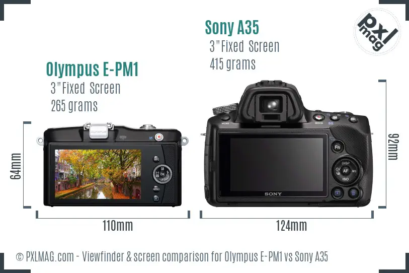 Olympus E-PM1 vs Sony A35 Screen and Viewfinder comparison