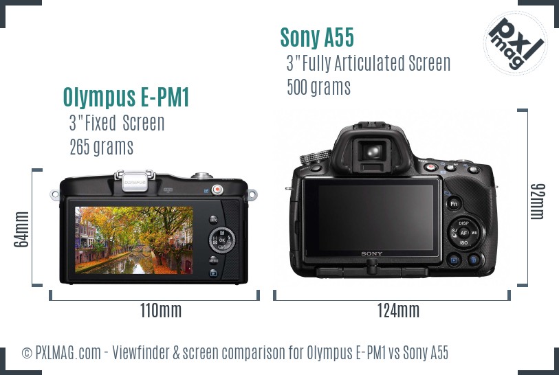 Olympus E-PM1 vs Sony A55 Screen and Viewfinder comparison