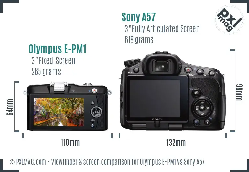 Olympus E-PM1 vs Sony A57 Screen and Viewfinder comparison Olympus E-PM1 vs Sony A57 Screen and Viewfinder comparison