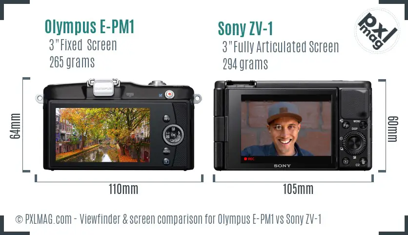 Olympus E-PM1 vs Sony ZV-1 Screen and Viewfinder comparison