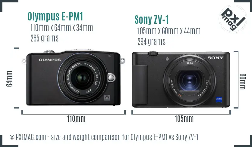 Olympus E-PM1 vs Sony ZV-1 size comparison