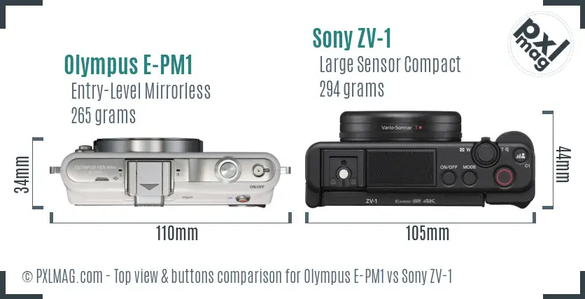 Olympus E-PM1 vs Sony ZV-1 top view buttons comparison