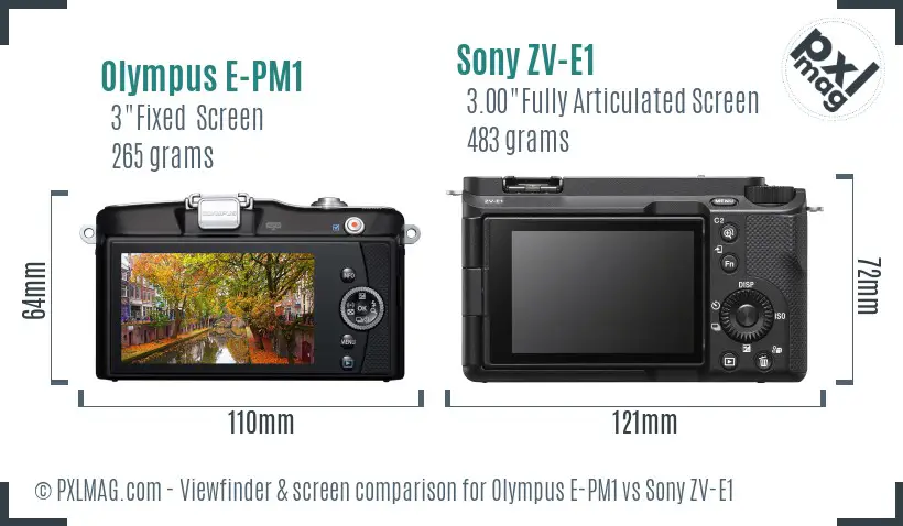 Olympus E-PM1 vs Sony ZV-E1 Screen and Viewfinder comparison