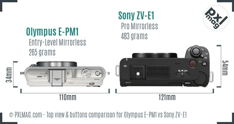 Olympus E-PM1 vs Sony ZV-E1 top view buttons comparison