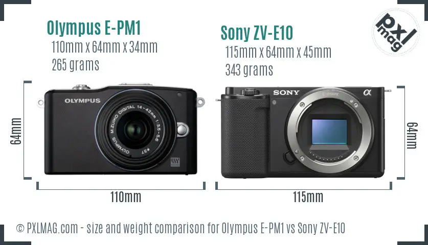Olympus E-PM1 vs Sony ZV-E10 size comparison