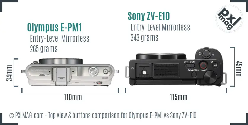 Olympus E-PM1 vs Sony ZV-E10 top view buttons comparison