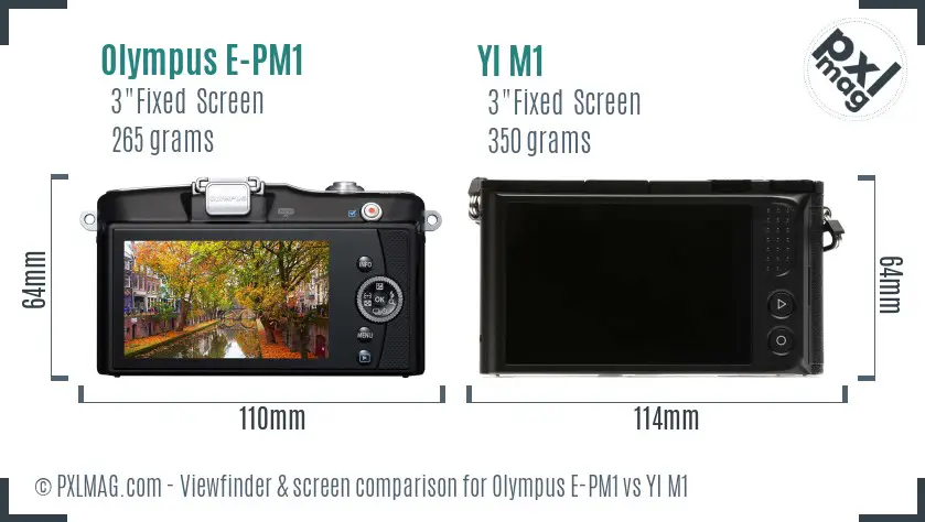Olympus E-PM1 vs YI M1 Screen and Viewfinder comparison