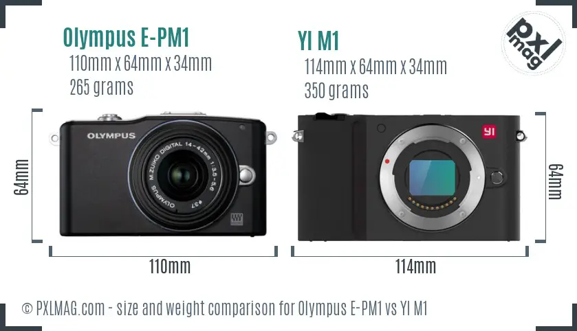 Olympus E-PM1 vs YI M1 size comparison
