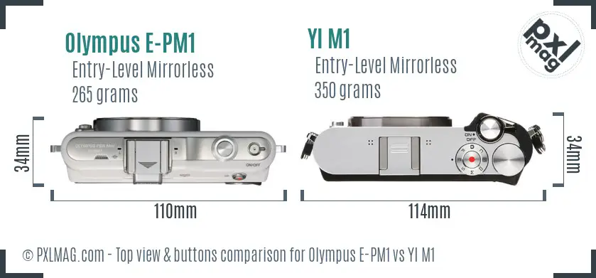 Olympus E-PM1 vs YI M1 top view buttons comparison