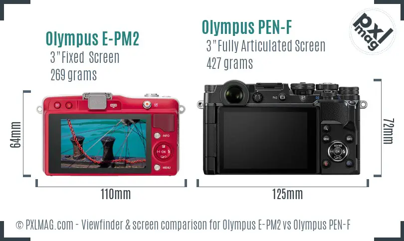 Olympus E-PM2 vs Olympus PEN-F Screen and Viewfinder comparison