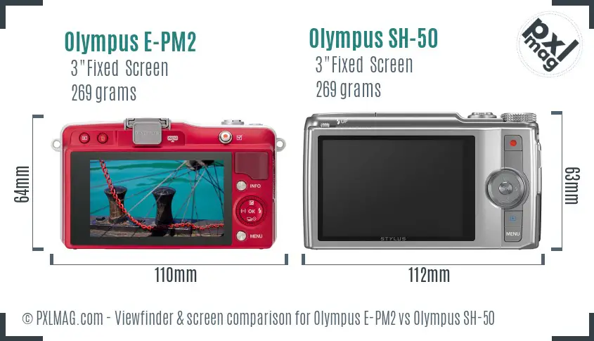 Olympus E-PM2 vs Olympus SH-50 Screen and Viewfinder comparison