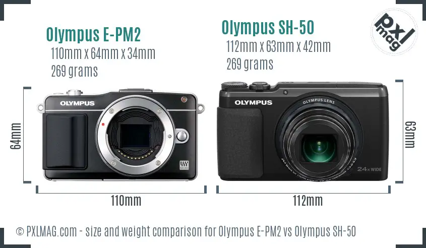 Olympus E-PM2 vs Olympus SH-50 size comparison